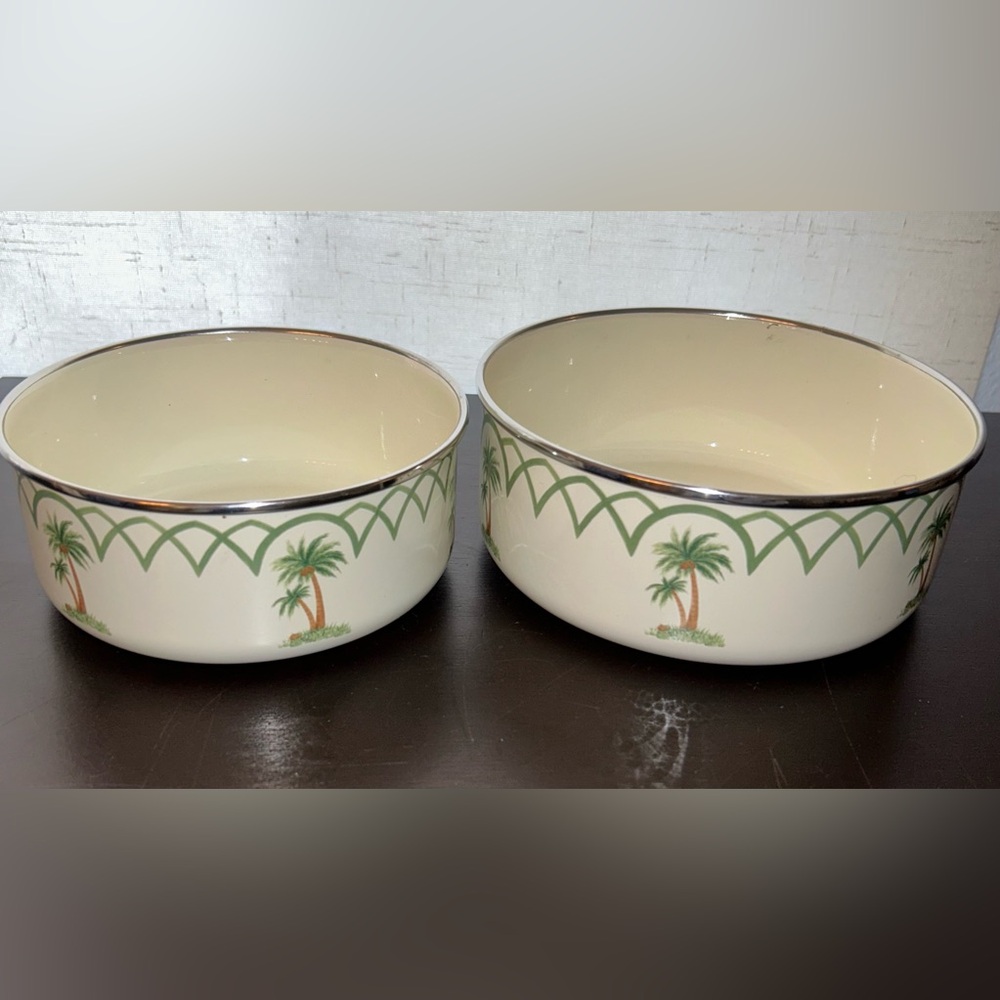 2 Vitroceramic, bowls with palm trees. 5.75” & 6.75”